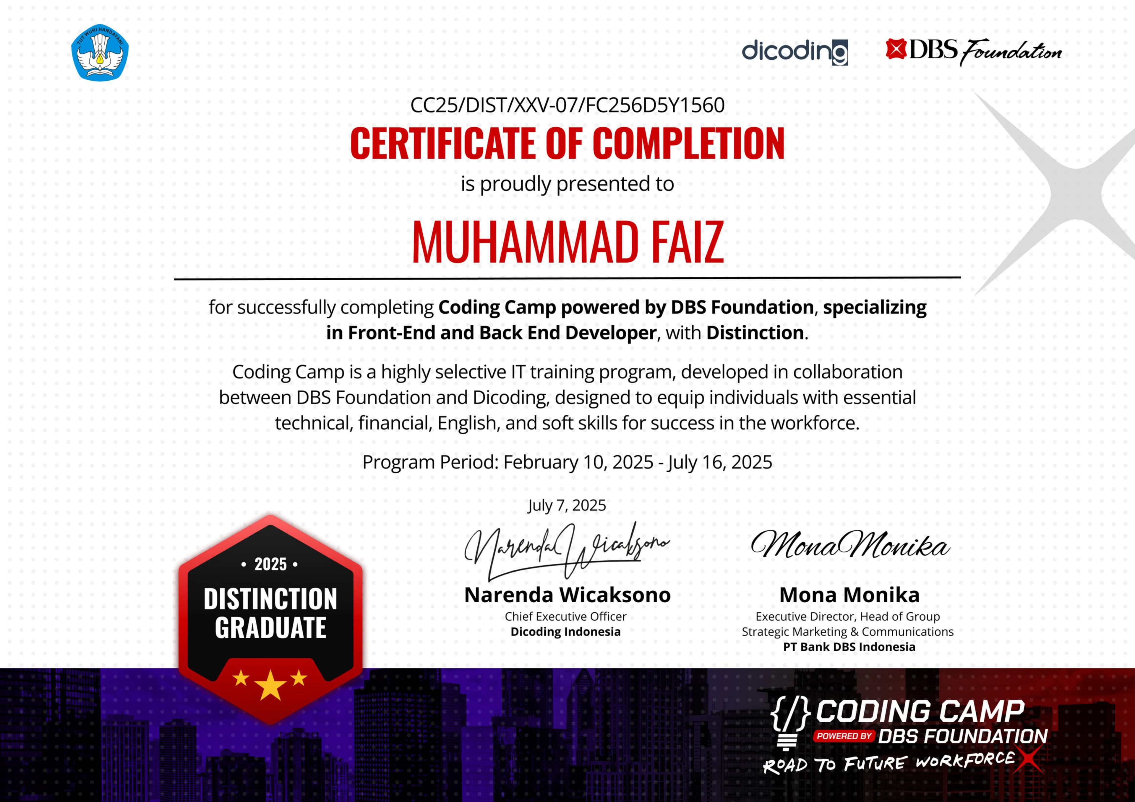 Coding Camp 2025 Certificate